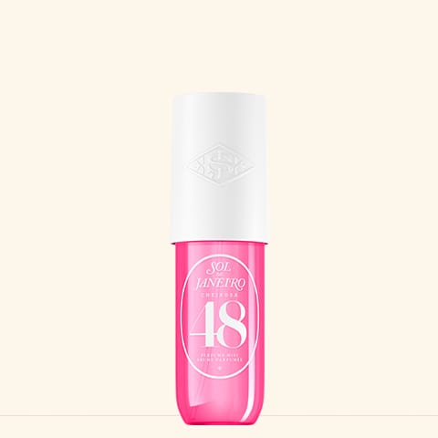 Pink and white cosmetic bottle with 'Laneige' branding on a light pink background