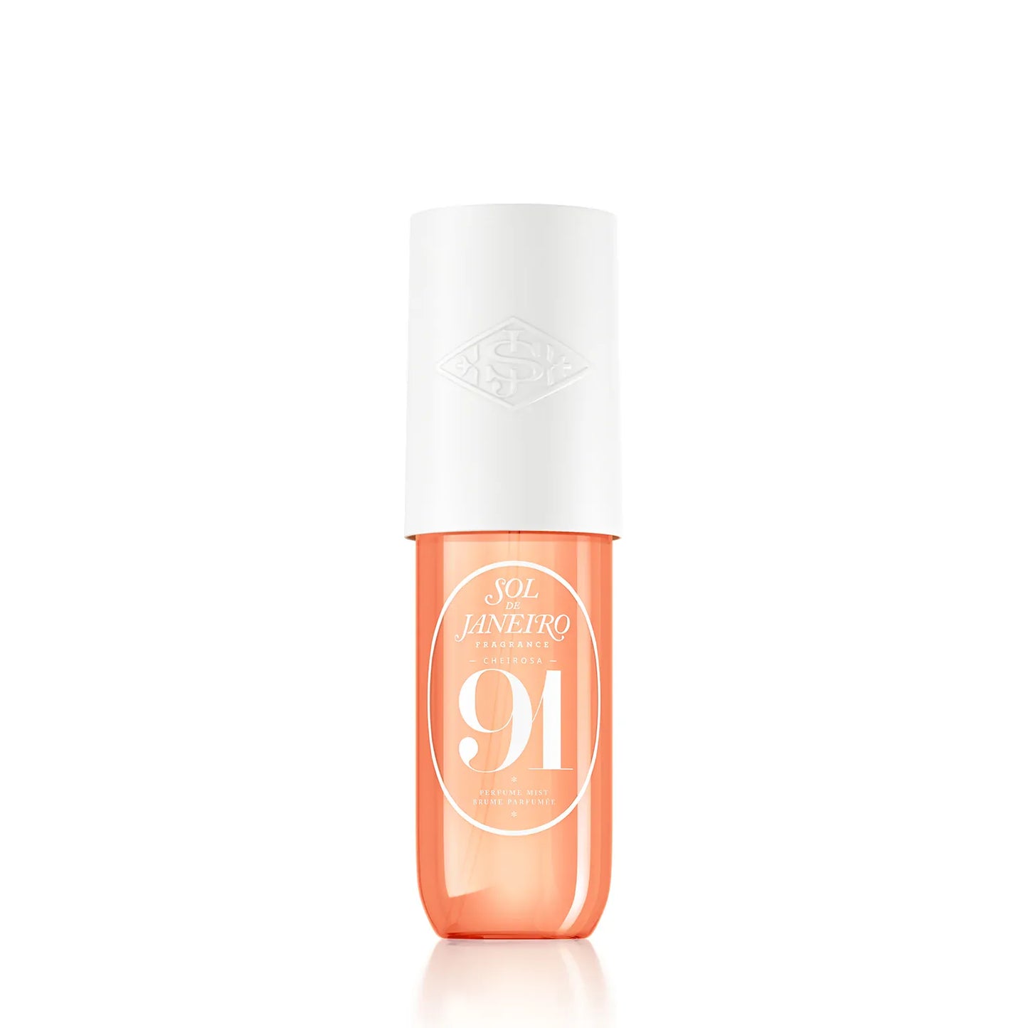 Cosmetic bottle with a white cap and orange body on a white background. 90ml render